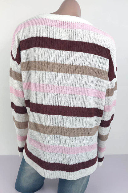 Fashion Casual Adult Striped Patchwork Patchwork Pullovers O Neck Sweaters