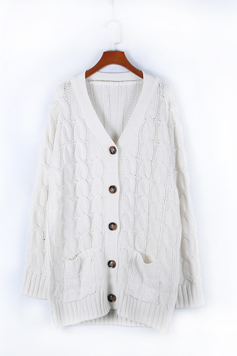 Casual Solid Patchwork Buckle Cardigan Collar Cardigans(5 Colors)