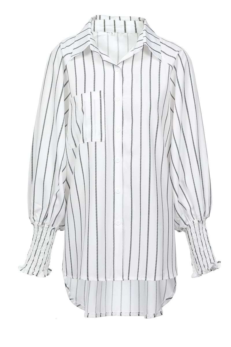 Casual Striped Patchwork Turndown Collar Blouses