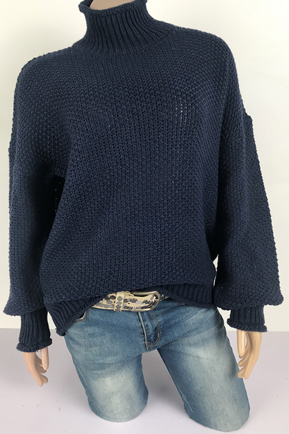 Casual Solid Patchwork Half A Turtleneck Sweaters(9 Colors)