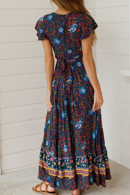 Sexy Elegant Print V Neck A Line Dresses