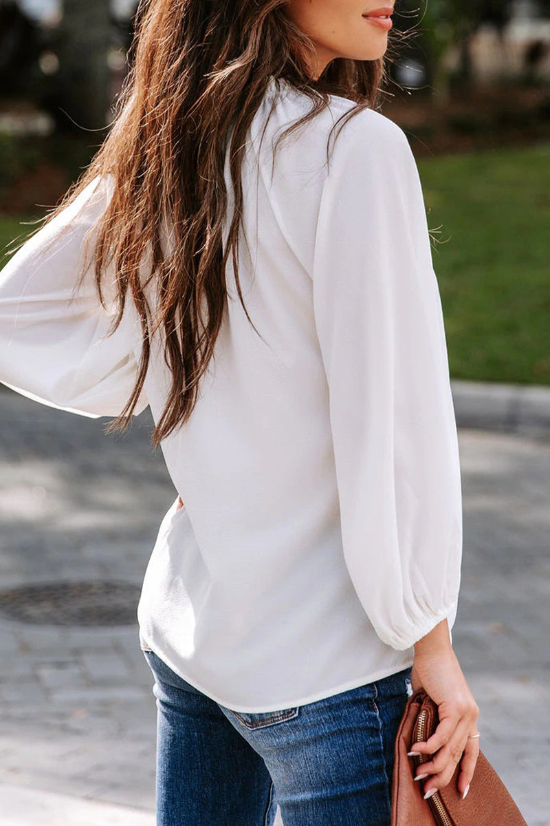 Casual Simplicity Solid V Neck Tops