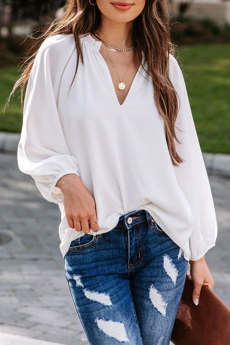 Casual Simplicity Solid V Neck Tops