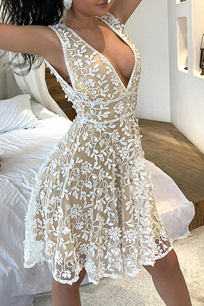 Sexy Solid Patchwork V Neck Princess Dresses