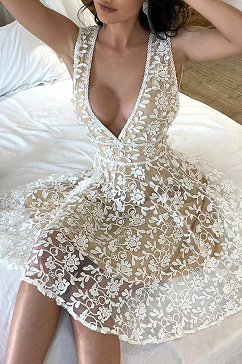 Sexy Solid Patchwork V Neck Princess Dresses