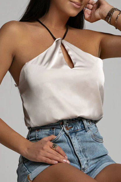 Sexy Solid Backless Halter Tops