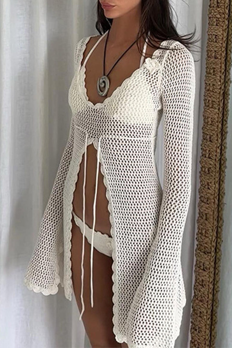 Sexy Vacation Solid Slit Swimwears Cover Up