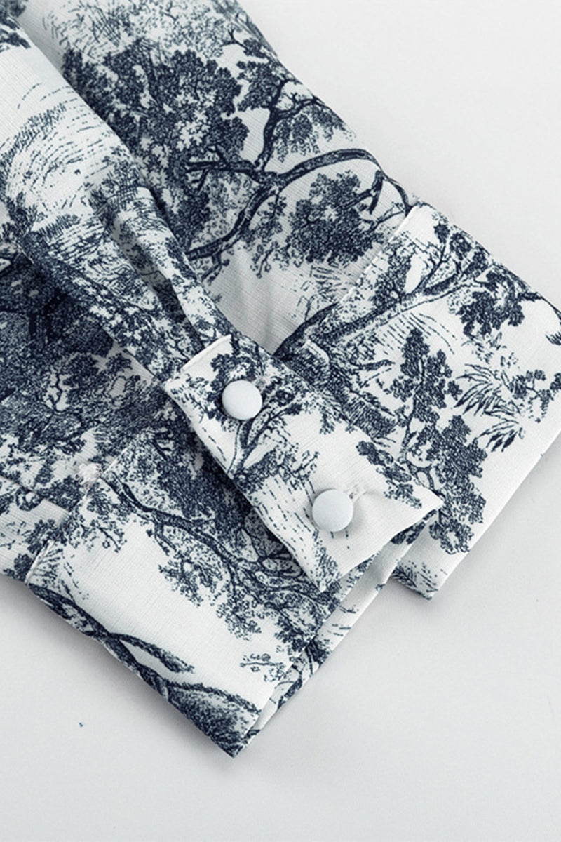 Casual Print Animal Pocket Buttons Turndown Collar Long Sleeve Three Pieces