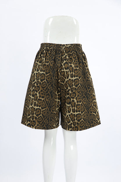 Street Leopard Print Patchwork Loose High Waist Full Print Bottoms