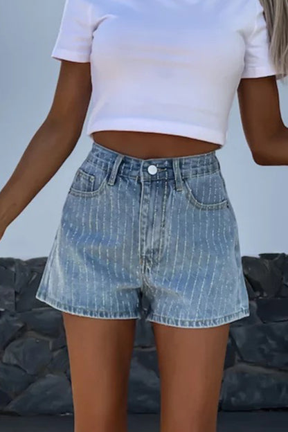 Casual Street Solid Color Pocket Hot Drill High Waist Denim Shorts