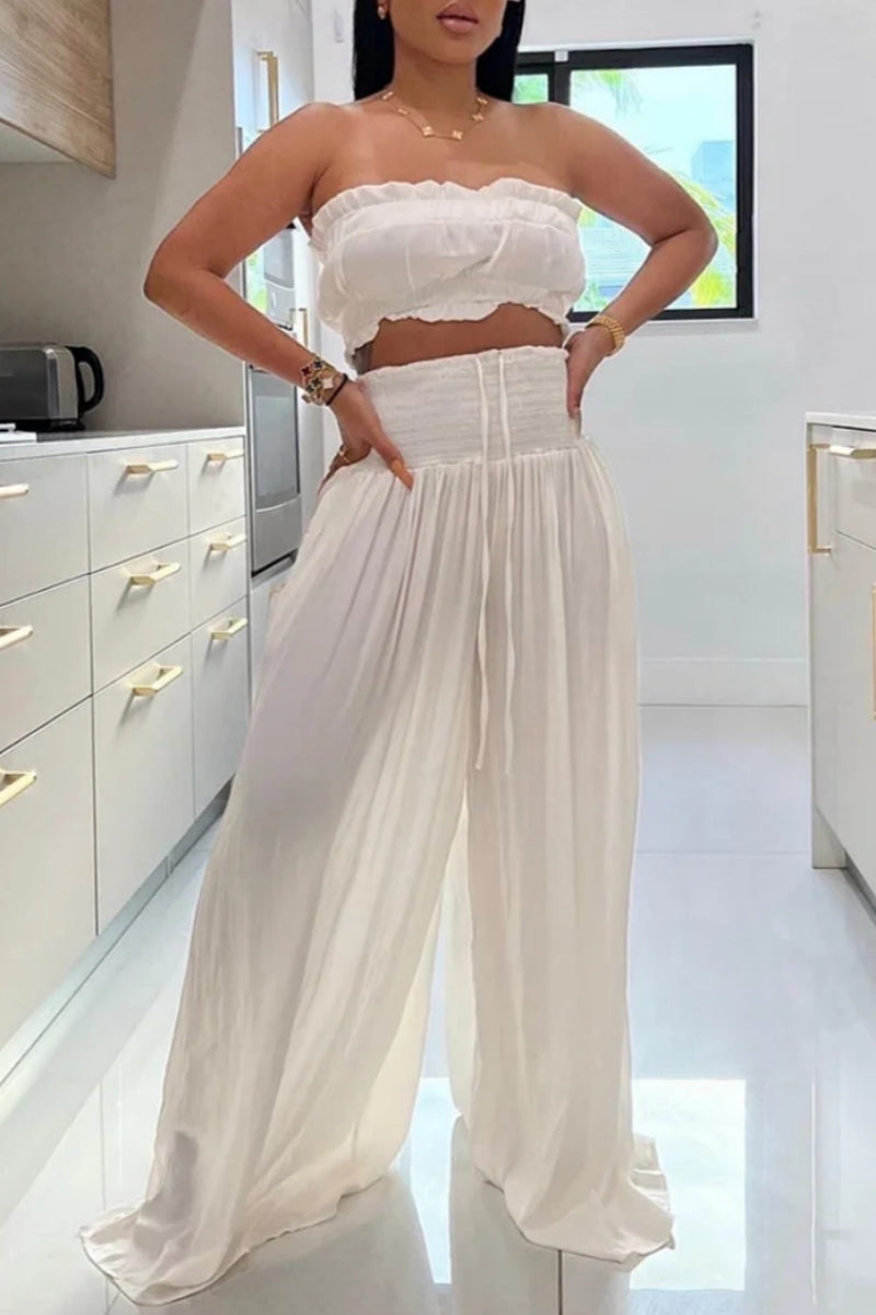 Sexy Casual Solid Color Backless Strapless Sleeveless Two Pieces