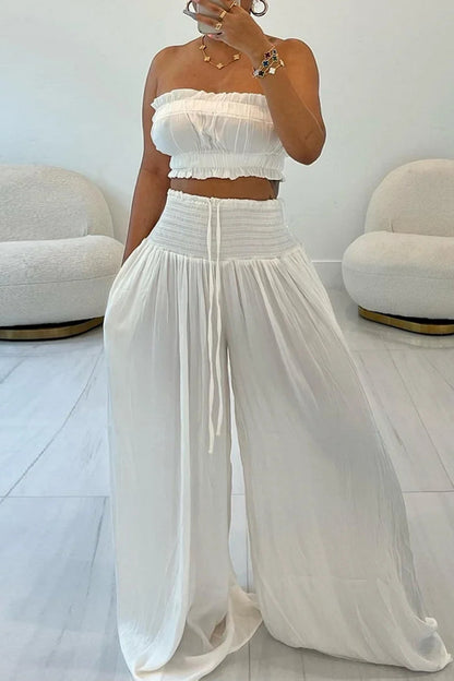 Sexy Casual Solid Color Backless Strapless Sleeveless Two Pieces