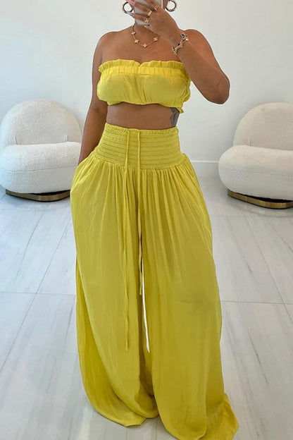 Sexy Casual Solid Color Backless Strapless Sleeveless Two Pieces