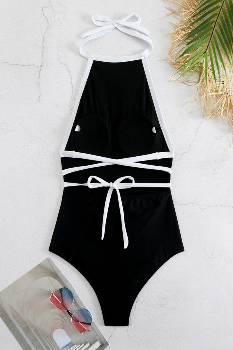 Sexy Patchwork Backless Belted Contrast Swimwears (With Paddings)