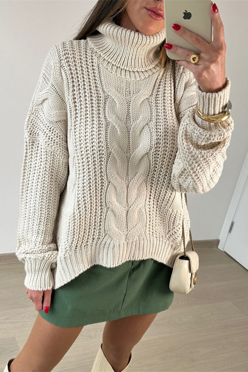 Casual Daily Solid Color Patchwork Weave Turtleneck Sweaters