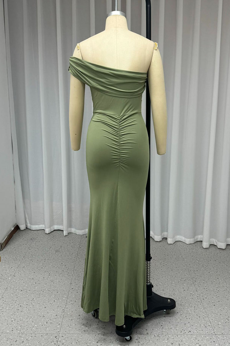 Sexy Prom Slit Ruched Sloping Shoulder Evening Dresses