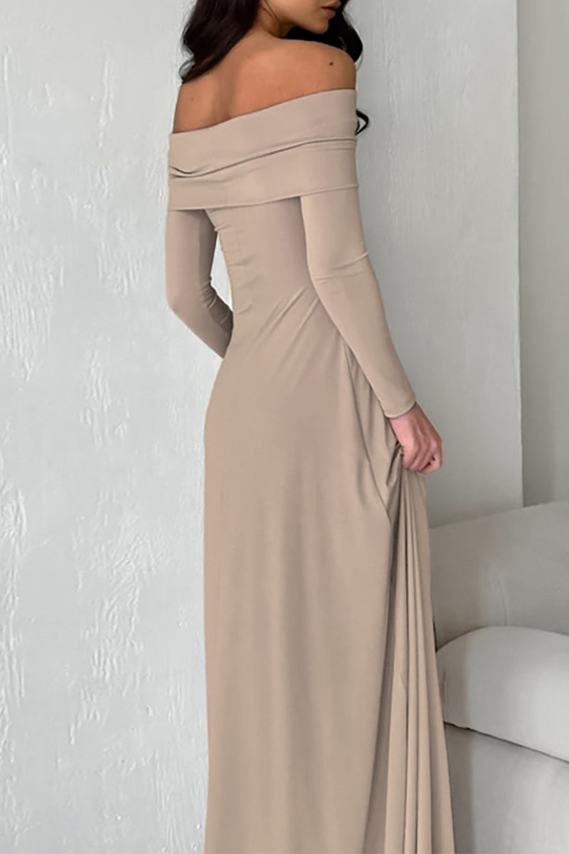 Elegant Ruched Off Shoulder Long Dresses