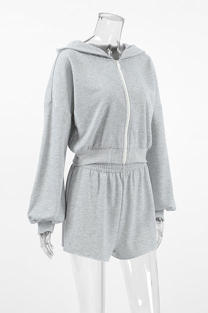 Casual Sportswear Zipper Hooded Long Sleeve Two Pieces