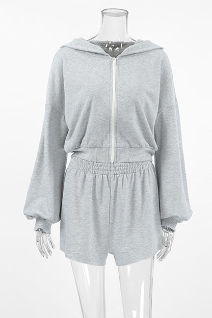 Casual Sportswear Zipper Hooded Long Sleeve Two Pieces