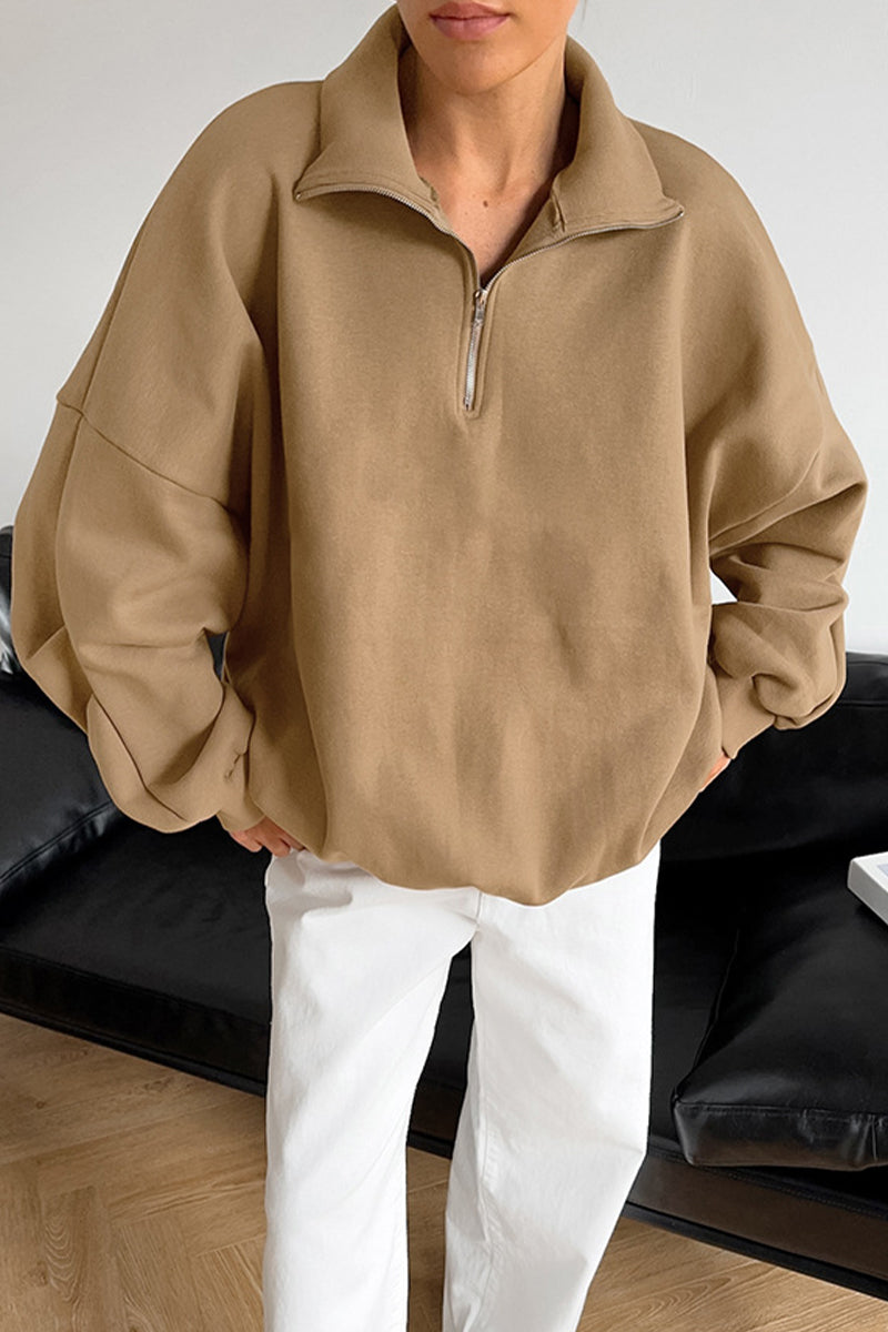 Casual Daily Zipper Turndown Collar Hoodies