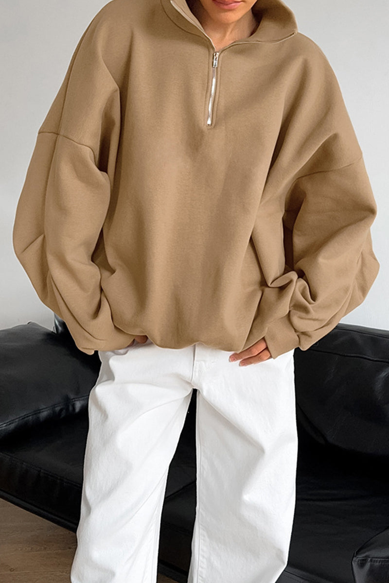 Casual Daily Zipper Turndown Collar Hoodies