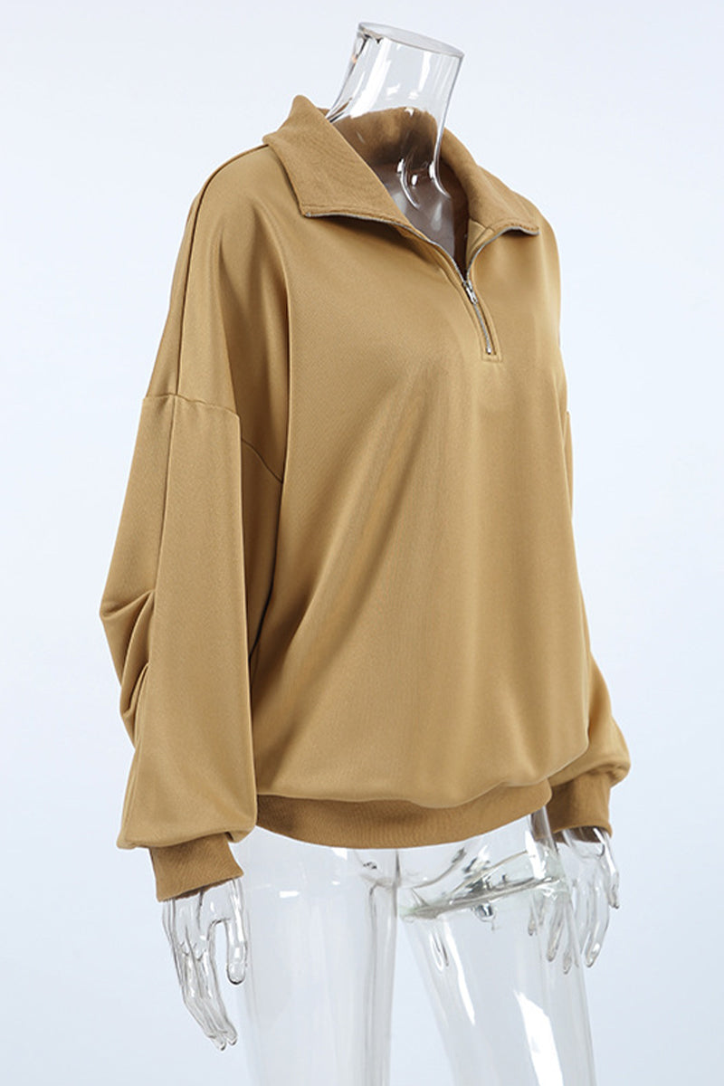 Casual Daily Zipper Turndown Collar Hoodies