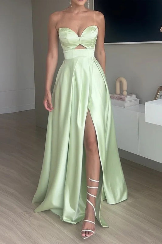 Sexy Prom Slit Irregular Strapless Evening Dresses