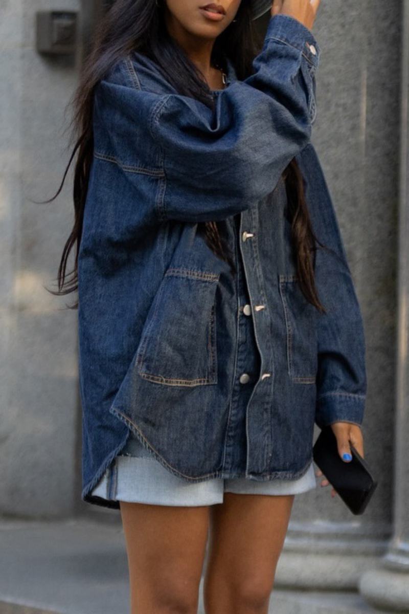 Casual Buttons Long Sleeve Regular Denim Jacket