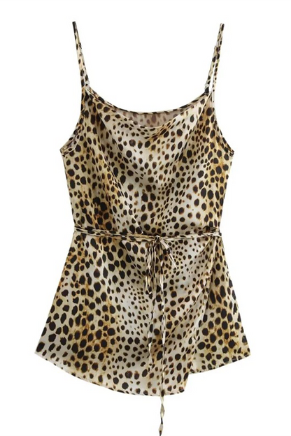 Sexy Street Leopard Print Lace Up V Neck Sleeveless Two Pieces