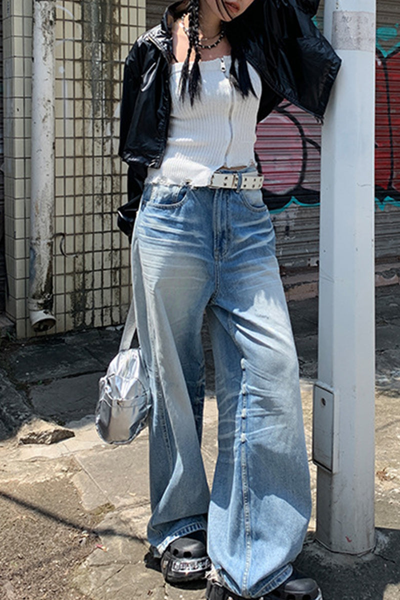 Casual Ripped Basic High Waist Denim Jeans