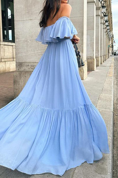 Sexy Ruffle Ruched Off Shoulder Long Dresses(3 Colors)