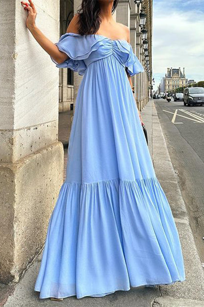 Sexy Ruffle Ruched Off Shoulder Long Dresses(3 Colors)