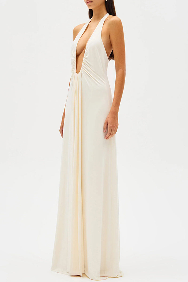 Sexy Backless Ruched Halter Sleeveless Dresses