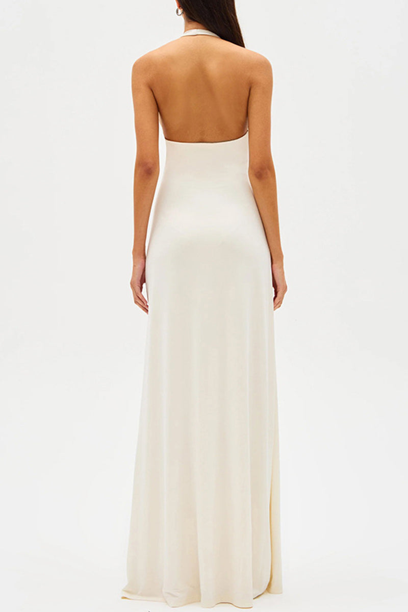 Sexy Backless Ruched Halter Sleeveless Dresses