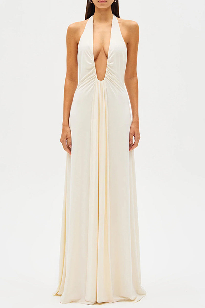 Sexy Backless Ruched Halter Sleeveless Dresses