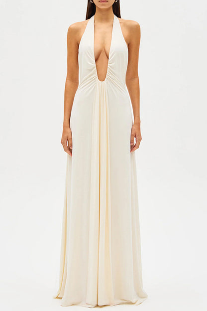 Sexy Backless Ruched Halter Sleeveless Dresses