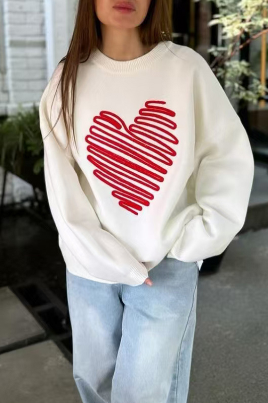 Casual Heart Shaped Patchwork Contrast O Neck Sweaters