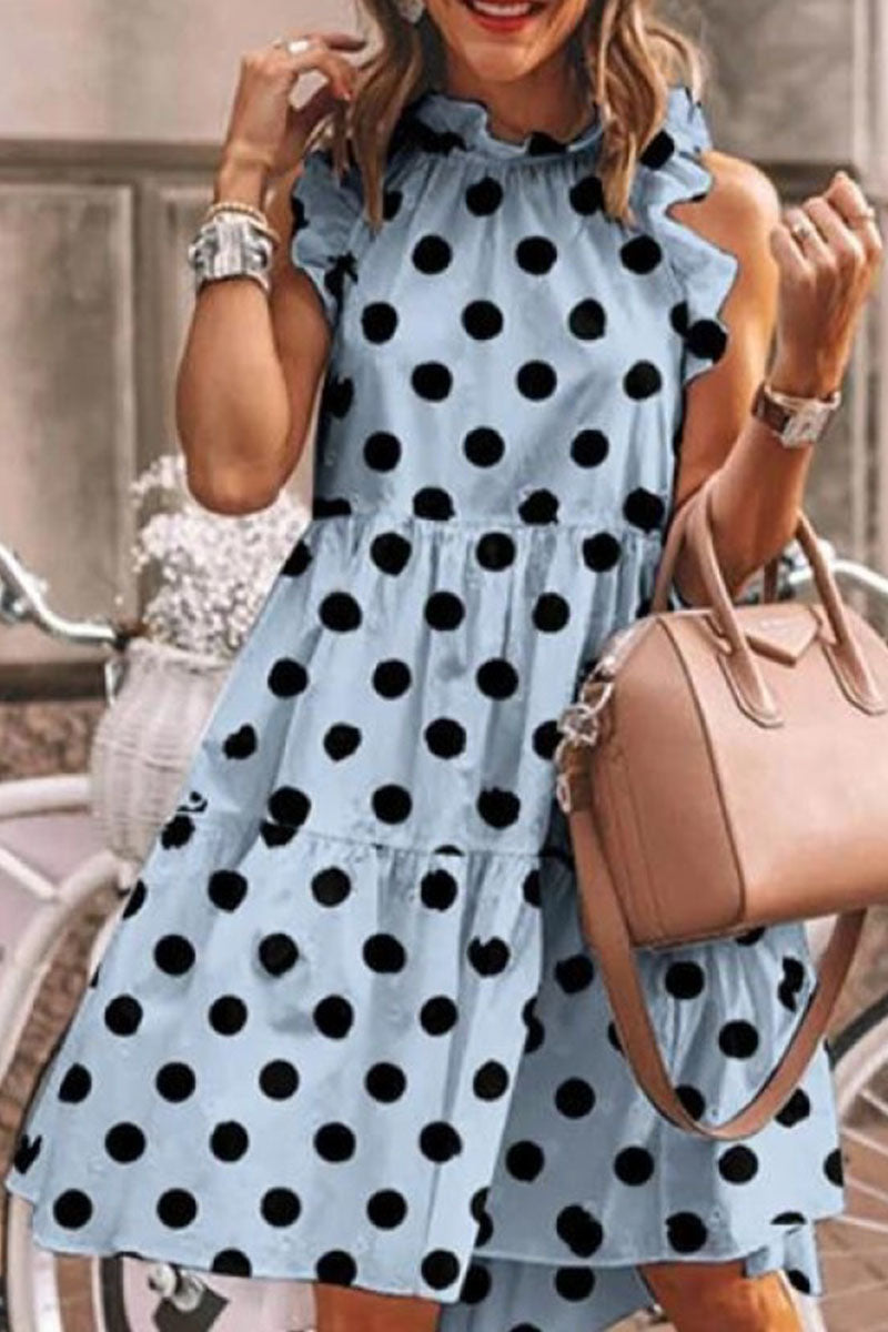 Fashion Street Print Patchwork O Neck A Line Dresses