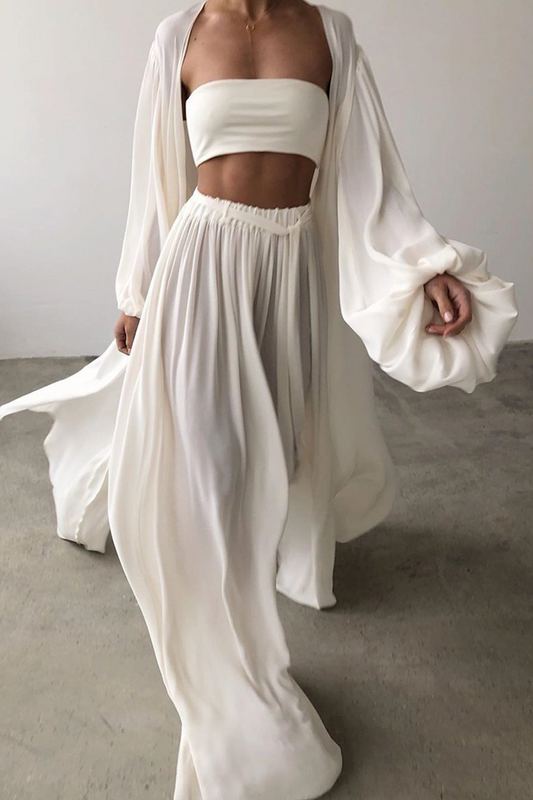 Fashion Casual Solid With Belt Strapless Three Pieces