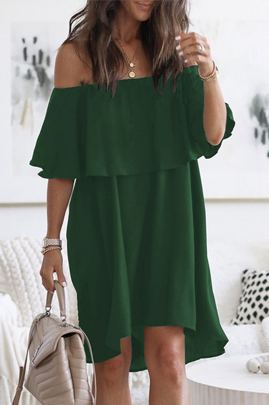 Fashion Elegant Solid Patchwork Flounce Off the Shoulder A Line Dresses