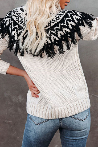 Fashion Street Print Tassel Turtleneck Sweaters