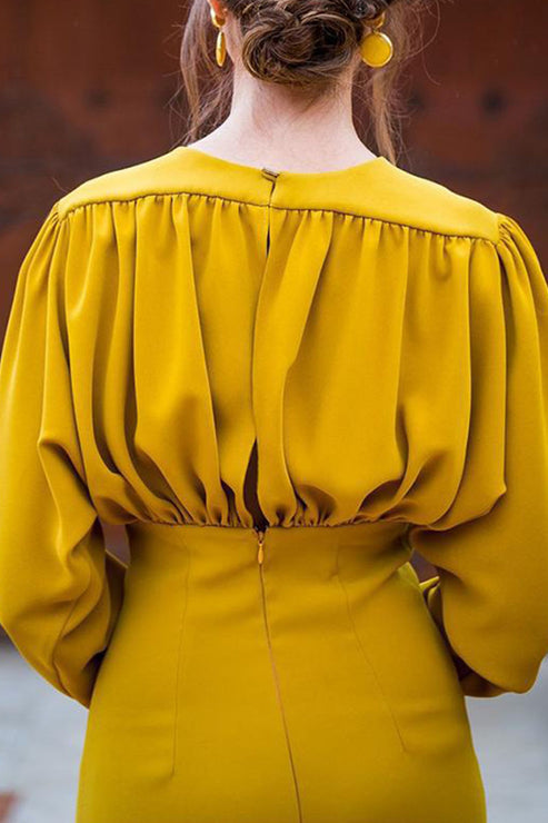 Elegant Solid Patchwork Fold V Neck One Step Skirt Dresses – Shellher