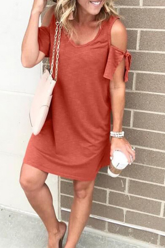 Casual Solid Patchwork O Neck Straight Dresses(4 Colors)