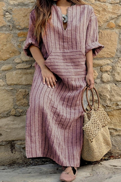 Casual Striped Patchwork V Neck Straight Dresses(3 Colors)