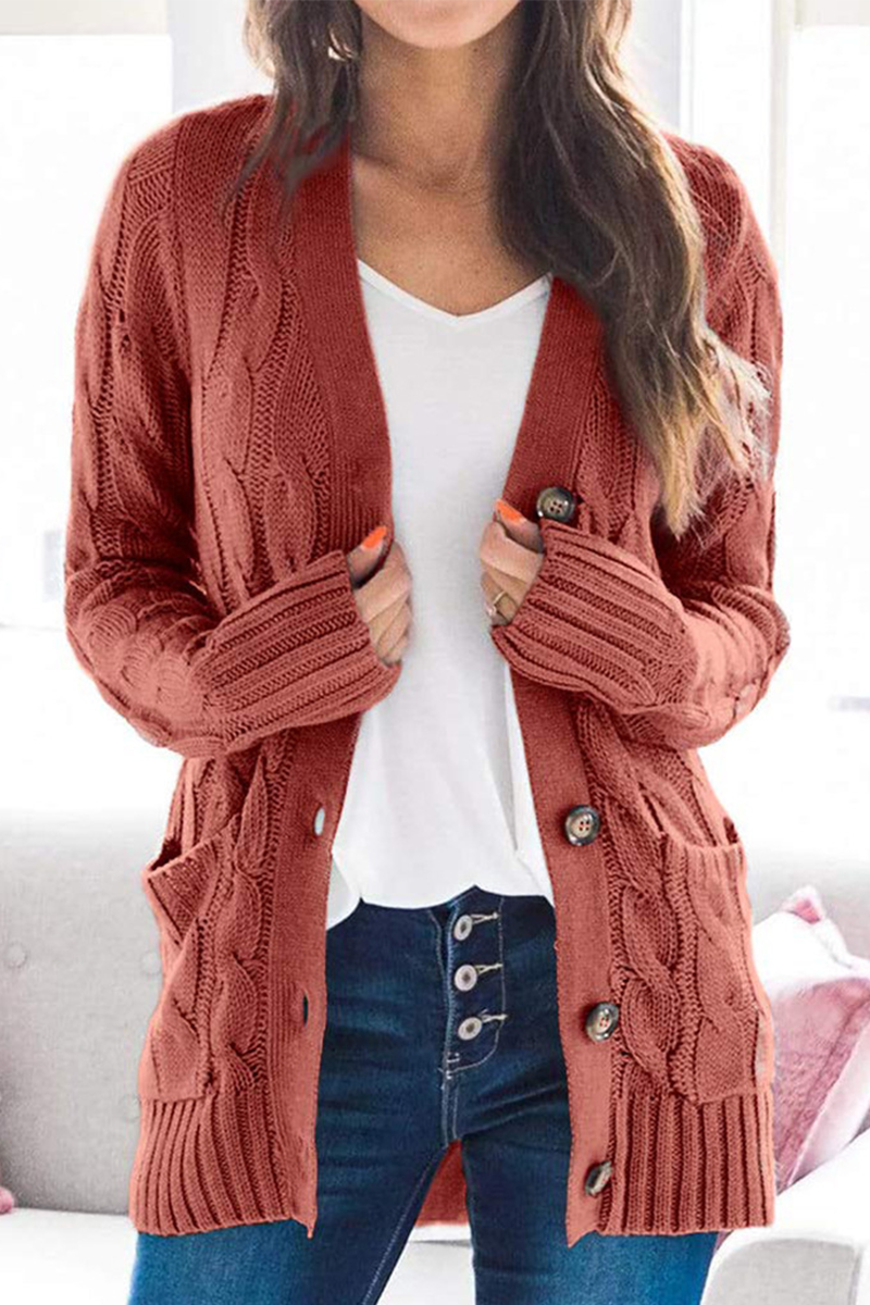 Casual Solid Patchwork Buckle Cardigan Collar Cardigans(5 Colors)