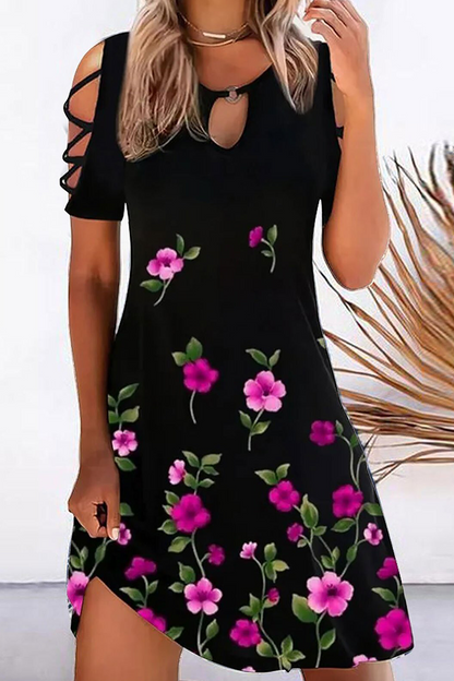 Casual Print Hollowed Out O Neck Straight Dresses