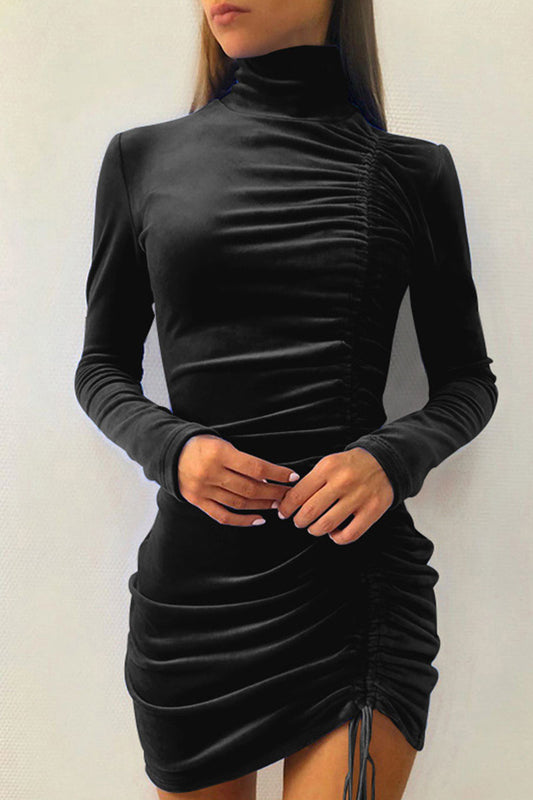 Sexy Elegant Solid Draw String Half A Turtleneck Wrapped Skirt Dresses(8 colors)