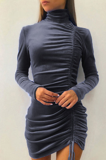 Sexy Elegant Solid Draw String Half A Turtleneck Wrapped Skirt Dresses(8 colors)