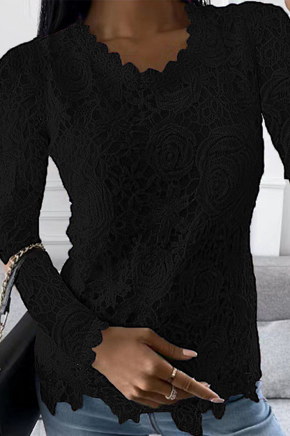 Fashion Solid Lace O Neck Tops(5 colors)