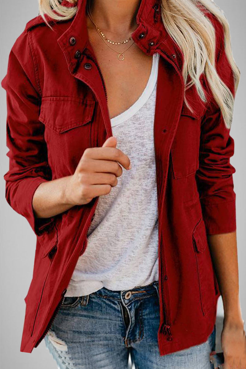 Casual Solid Patchwork Turndown Collar Outerwear